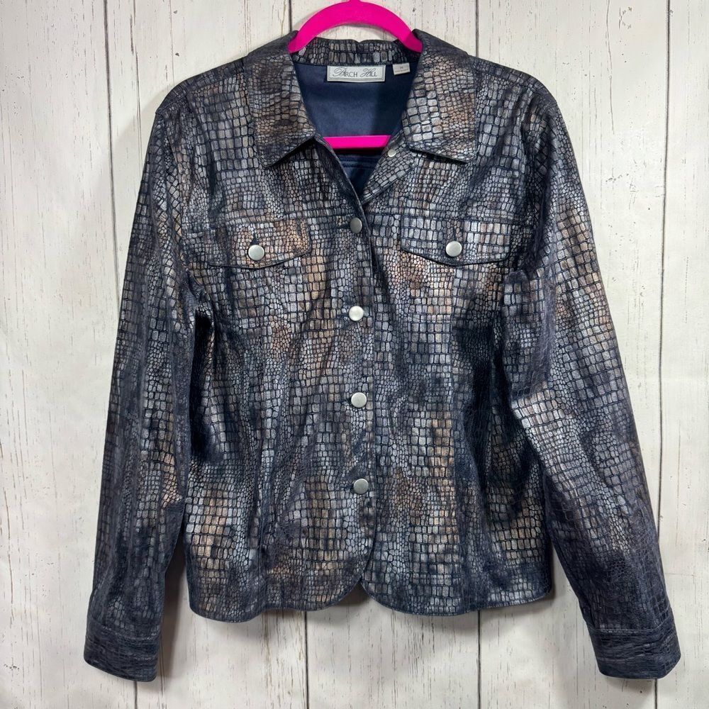Birch Hill Croc Embossed Faux Leather Jacket Y2K Edgy Retro Glam Size M
